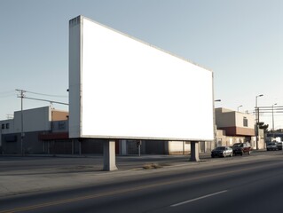 Obraz premium Empty advertising space left blank on large billboards in the street. Blank big billboard white LED screen horizontally displaying advertisement on road traffic sidewalk sidewalk in city