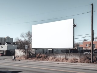 Obraz premium Empty advertising space left blank on large billboards in the street. Blank big billboard white LED screen horizontally displaying advertisement on road traffic sidewalk sidewalk in city