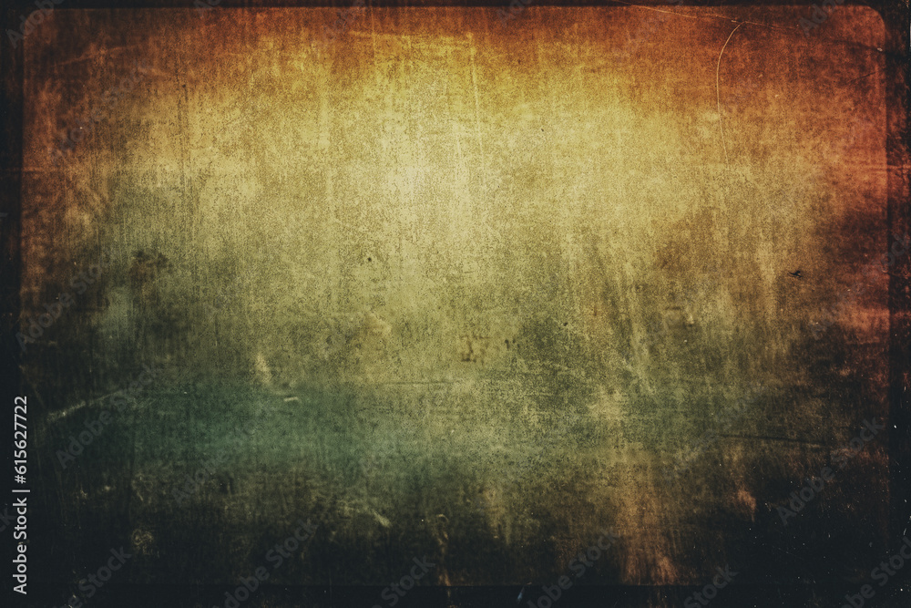 Poster Vintage distressed old paper canvas texture film grain, dust and scratches texture with vignette border background for design backdrop or overlay design