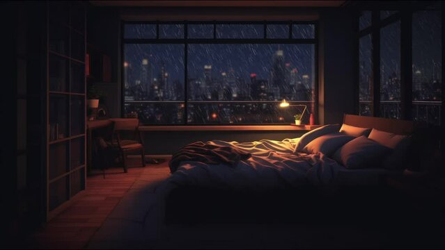 Lofi Bedroom With Rain At Night 1 Minute Loop