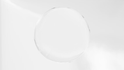 白背景に一つの透明な球体。3d。（横長）