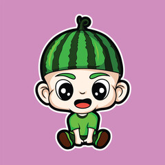 artwork illustrator and T shirt design cute character watermelon baby hat 