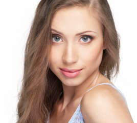 Close-up portrait of young woman  isolated on white background