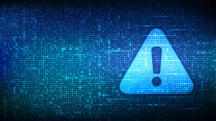 Attention symbol made with binary code. Danger Sign. Virus Alert. Digital binary data and streaming digital code background. Computer Hacked Error Concept. Hacking Piracy Risk. Vector Illustration. - obrazy, fototapety, plakaty
