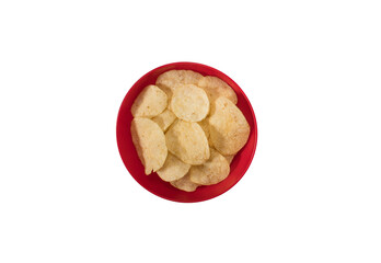 Snack plate full of potato chips, transparent PNG format