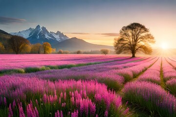 Naklejka na ściany i meble lavender field at sunset generated ai