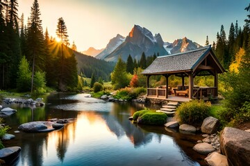 Fototapeta premium lake in the mountains generated Ai