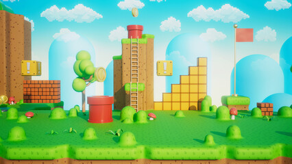 Retro game platform video game 3D illustration © amolyus