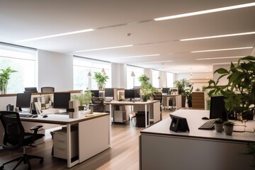 A brightly lit modern office space with premium office furniture