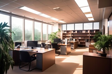 Fototapeta na wymiar A brightly lit modern office space with premium office furniture