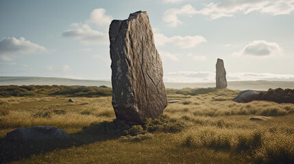 Illustration of a megalith or standing stone. Generative AI.  - obrazy, fototapety, plakaty