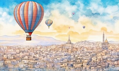 Fototapeta na wymiar hot air balloons in the city