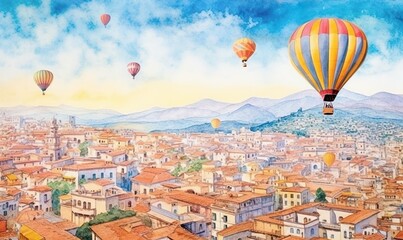 Fototapeta na wymiar hot air balloons in the city