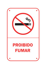 Placa Proibido Fumar. Ícone de Cigarro com Bloqueio Vermelho. Letras na Cor Vermelho.
