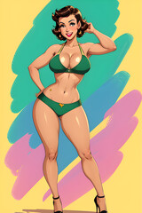 Fototapeta premium Illustration of a beautiful vintage pinup girl. (AI-generated fictional illustration) 