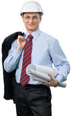 Construction Architect or worker holding blueprint