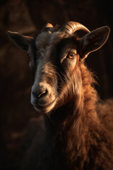 Fototapeta premium Portrait of Goat Dramatic and Cinematic Lighting Photography, Generative AI