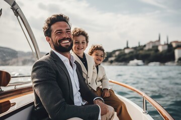 Illustration of elegant father with sons sailing