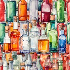 Watercolor Bottle Paintings Seamless Pattern 1
