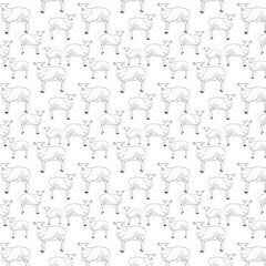 Seamless pattern of sheep drawing with simple lines, black and white background vector, sheep pattern, vector illustration of cute sheep, cartoon style.