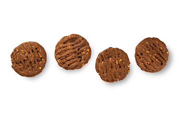 Chocolate chip cookies isolated on white background. Top view

