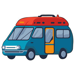 Camping car clipart vector flat design on transparent background, camping isolated clipping path element