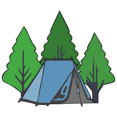 Camping tent in nature clipart vector flat design on transparent background, camping isolated clipping path element
