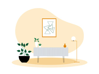Living room interior design illustration. Modern living room design interior vector illustration