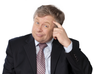 Business man thinking holding a finger to the temple