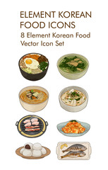 8 Element korean food vector icon set