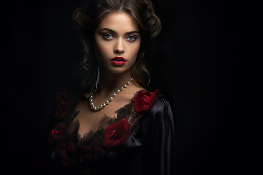 Illustration of elegant woman over dark background