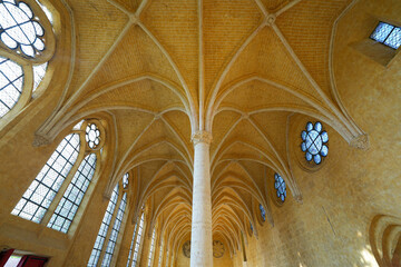 Ribbed ceiling of the refectory of the Abbey of Saint Jean des Vignes in the town of Soissons in...
