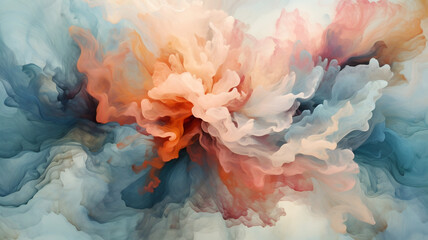 Abstract Ink Cloud Flower Background in Pink, Peach, and Soft Muted Blue - Generative AI