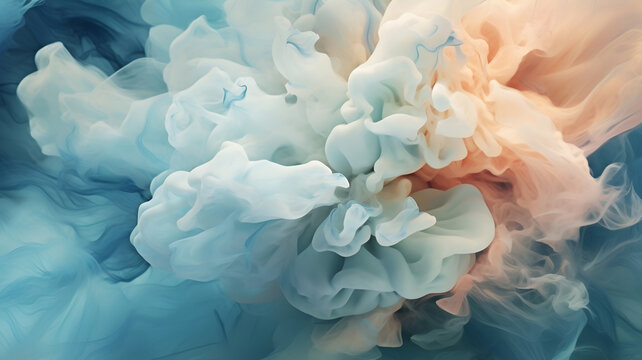 Abstract Ink Cloud Background in Soft Blue and Peach - Generative AI
