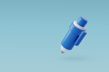 3d Vector Blue Pen, Ballpoint Pen, School and Education icon, Back to School concept.