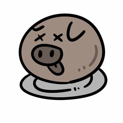head pig boiled cartoon on white background