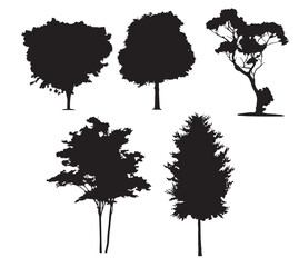 set of trees silhouettes