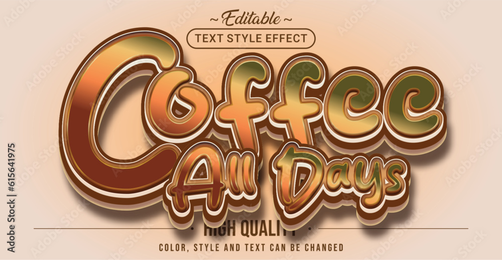 Aufkleber editable text style effect - coffee all days text style theme.