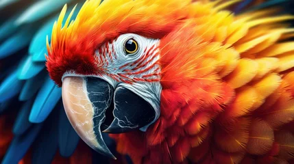 Rolgordijnen close-up of the colorful plumage of a macaw, detailed and realistic, generative ai © Perfect PNG
