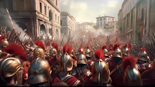anchient roman background design, soldiers moments before entering the battleground