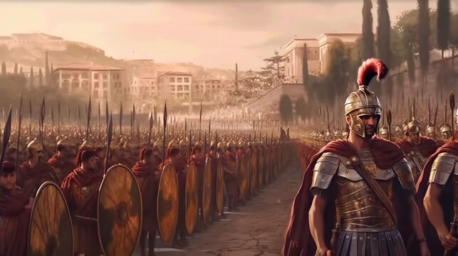 anchient roman background design, soldiers moments before entering the battleground