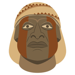 Head of a Moche man. Native American art of ancient Peru. Indigenous male portrait. Isolated vector illustration.