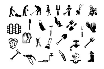 Agriculture, Garden icons vector. Set of firm cons black vector.