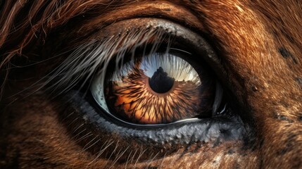 Fototapeta premium a close-up of a horses eye, detailed and realistic, generative ai
