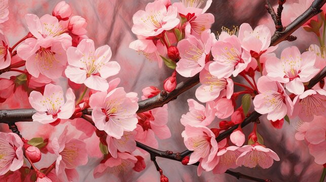 a close-up of a cherry blossom branch, detailed and realistic, generative ai