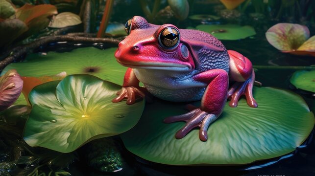 a close-up of a tropical purple frog, detailed and realistic, generative ai