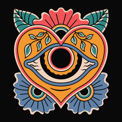 Vector Retro Tattoo Illustration of Eye Inside Heart Shape