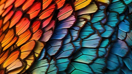 close-up of the colorful scales of a butterfly's wing, detailed and realistic, generative ai