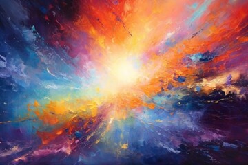 Obraz na płótnie Canvas Abstract celestial landscape with a stunning interplay of vibrant hues, resembling a cosmic explosion of color. Generative AI