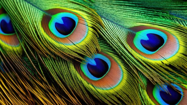 the vibrant colors of a peacock feather up close, detailed and realistic, generative ai